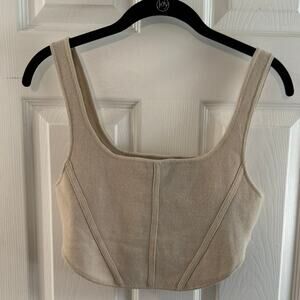 House of Harlow 1960 Beige Structured Knit Crop Tank Top Size M